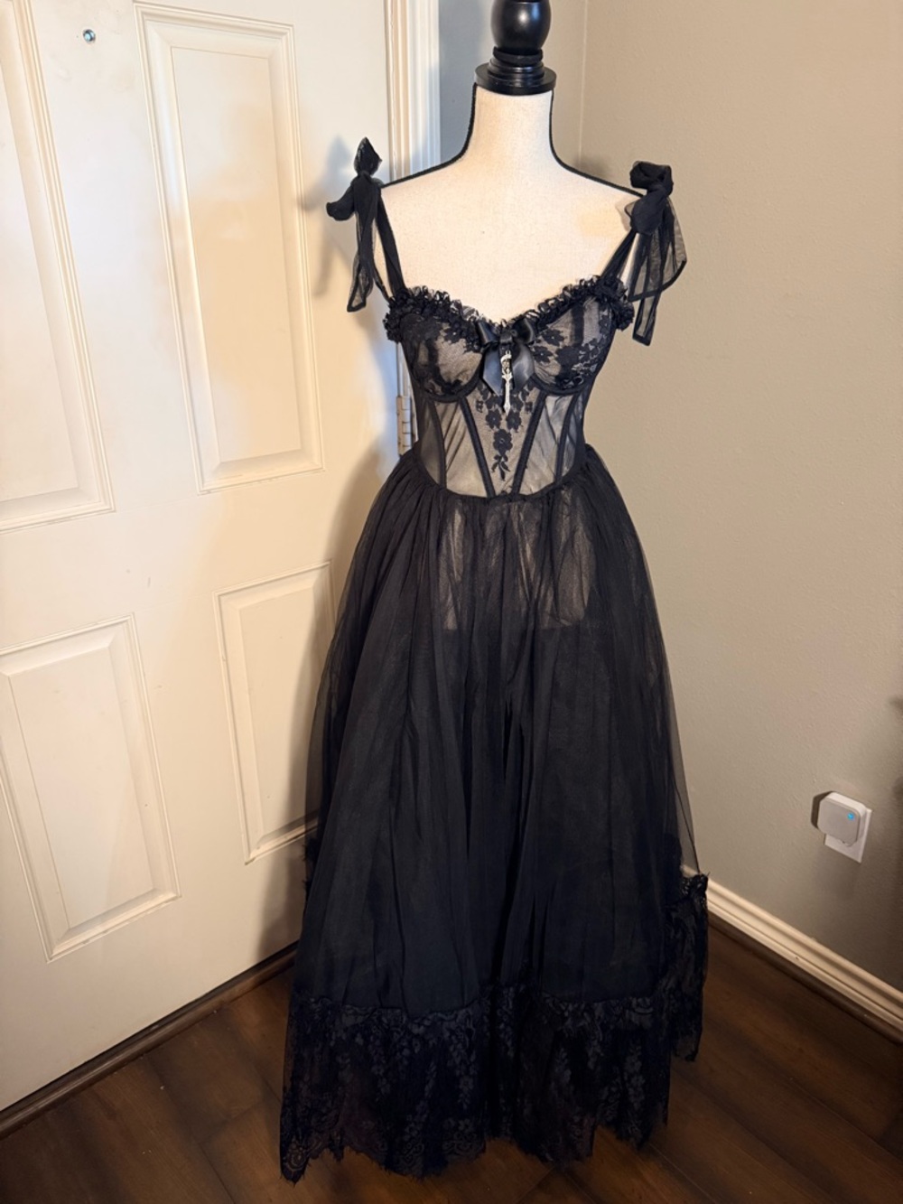 Dolls Kill Black Sheer Lace Tulle Maxi Dress
